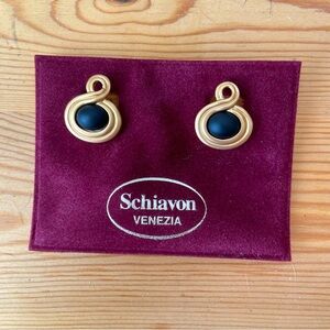 Vintage Schiavon Venezia Clip-On Earrings Gold and Black Twist Elegant